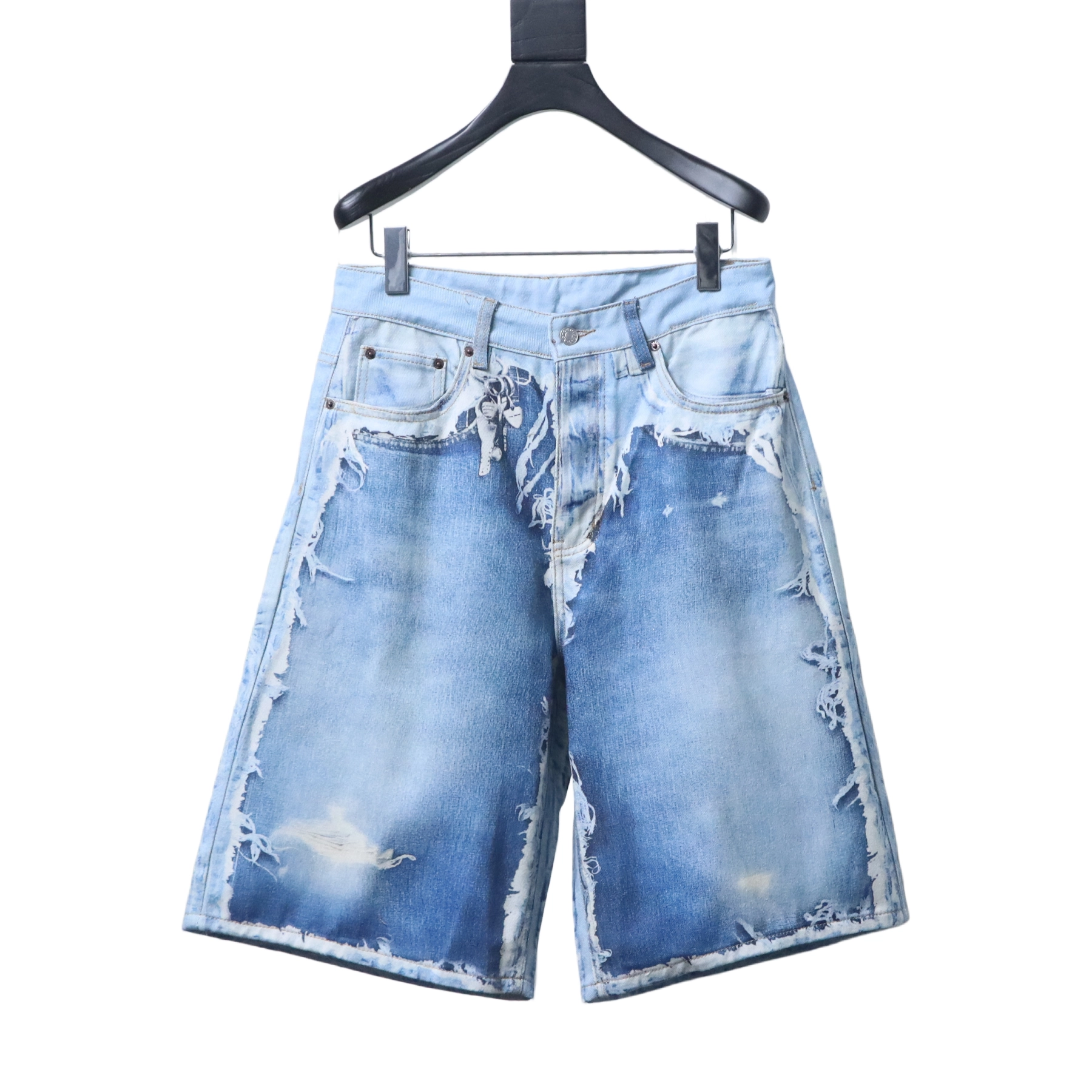 Acne Studios Jeans 1981 Series 3D-Printed Paneled Raw-Hem Denim Shorts