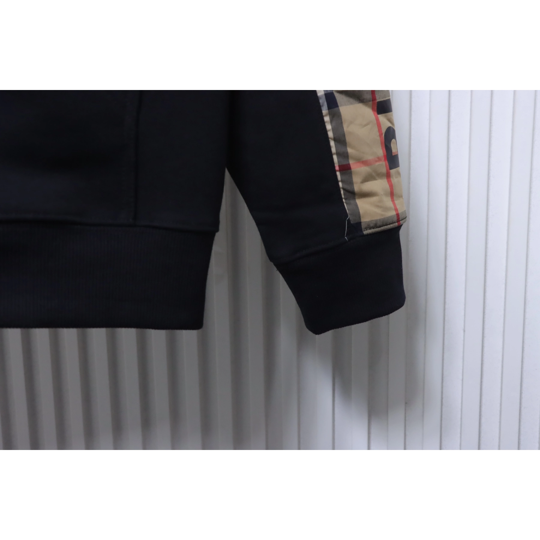 Burberry Zip-Up Hooded Jacket Side Check Print Panel Detai Black