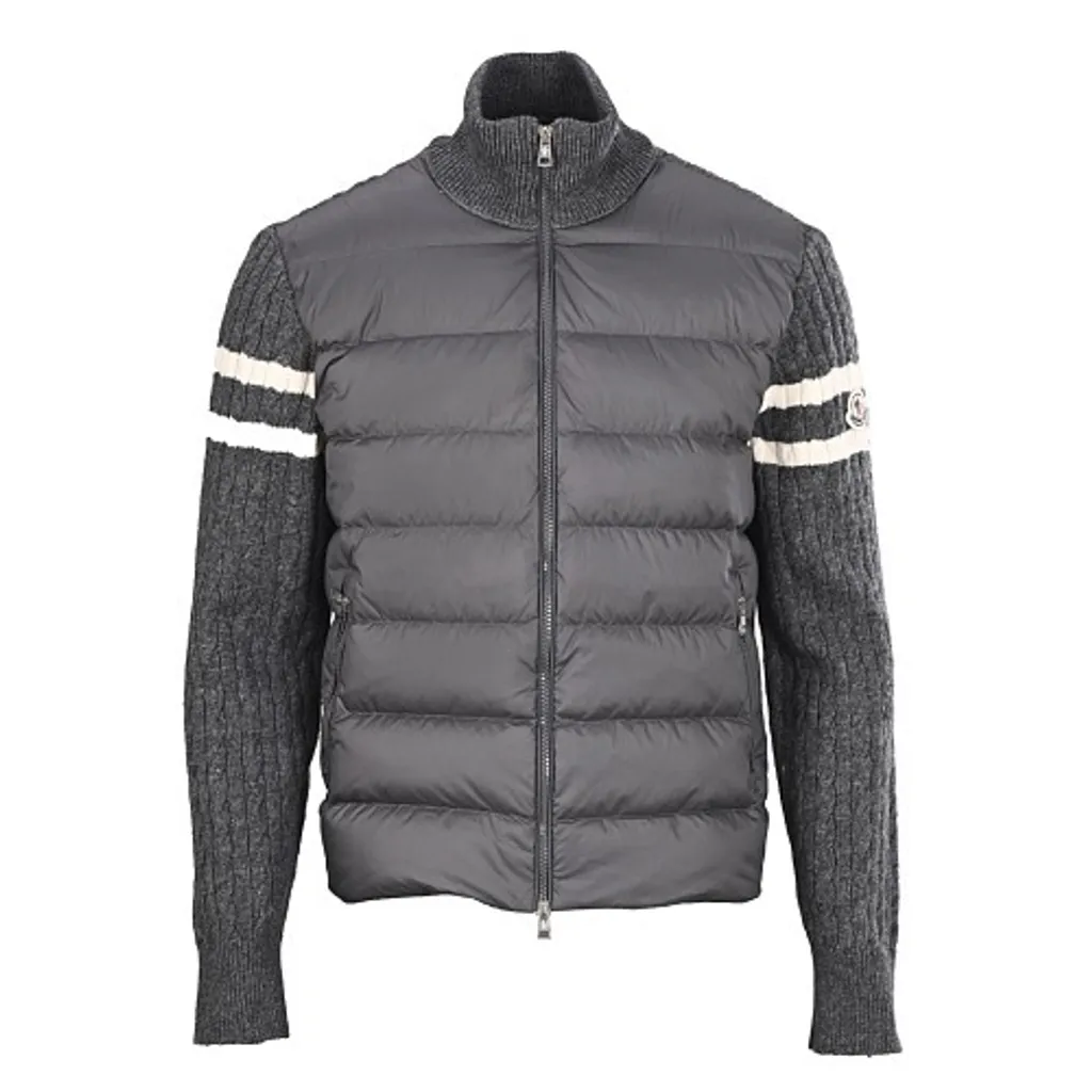 Moncler Knit-Sleeve Charcoal Grey Down Jacket