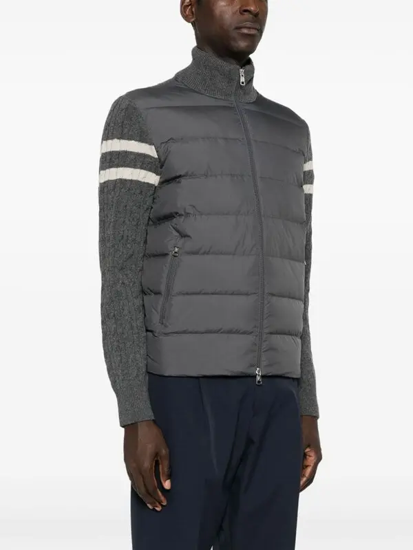 Moncler Knit-Sleeve Charcoal Grey Down Jacket