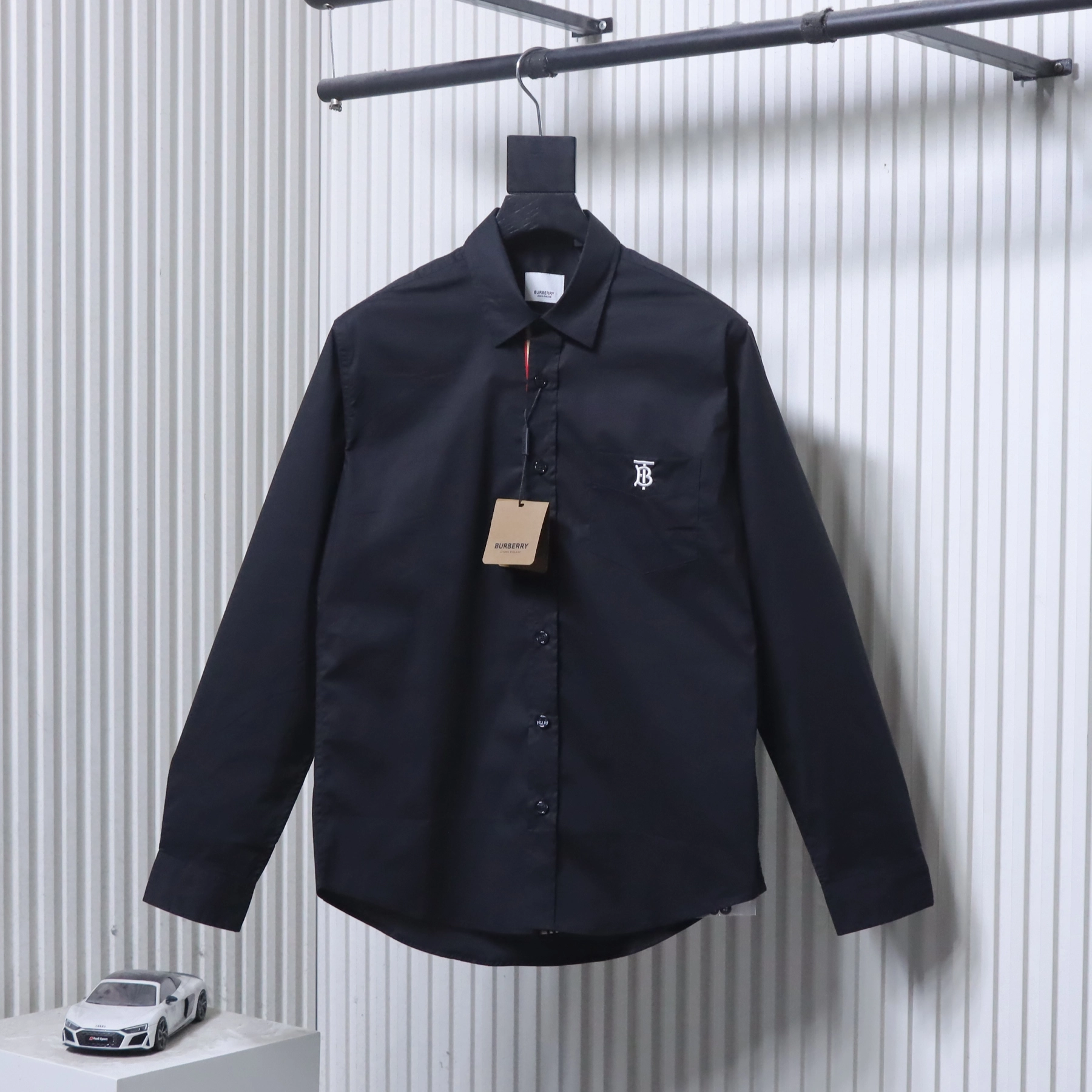 Burberry TB Logo Embroidered Cotton Shirt Black