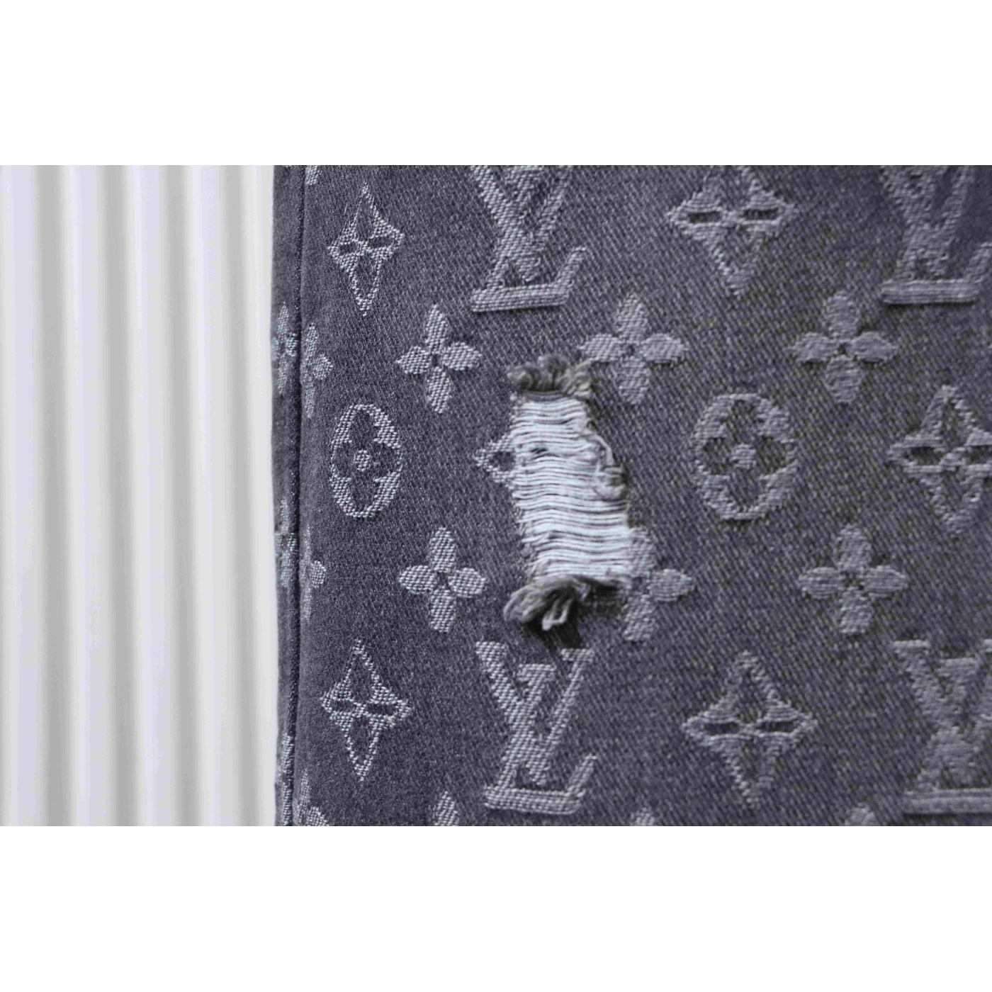Louis Vuitton All-over Print Distressed Jeans Black