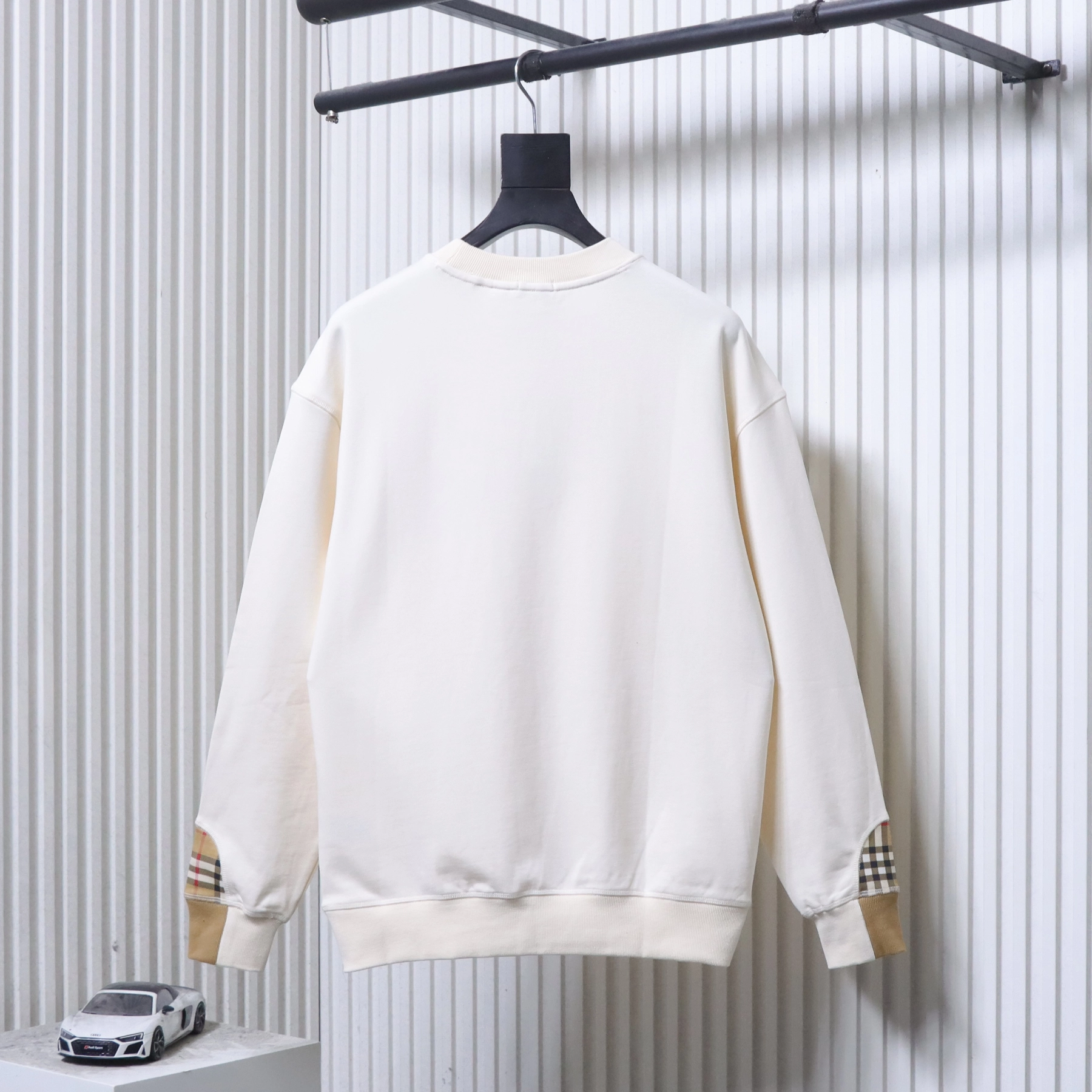 Burberry Check-Pocket Crewneck Sweatshirt White
