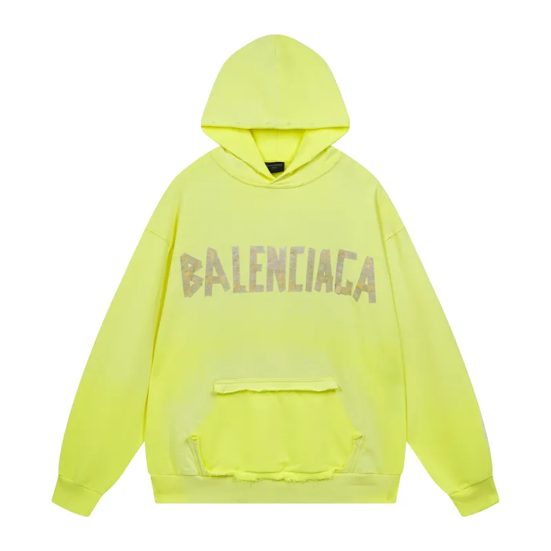 Balenciaga Ripped Pocket Hoodie Fluo Yellow