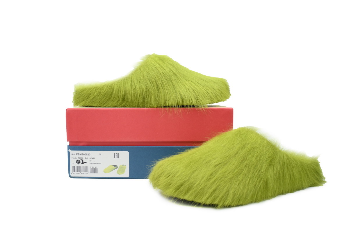 Marni Loafers Long-hair Calfskin Fussbett Sabot Green Slippers