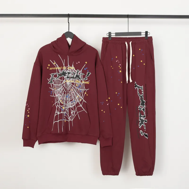 Sp5der Dark Red Suit Hoodie and Sweatpant