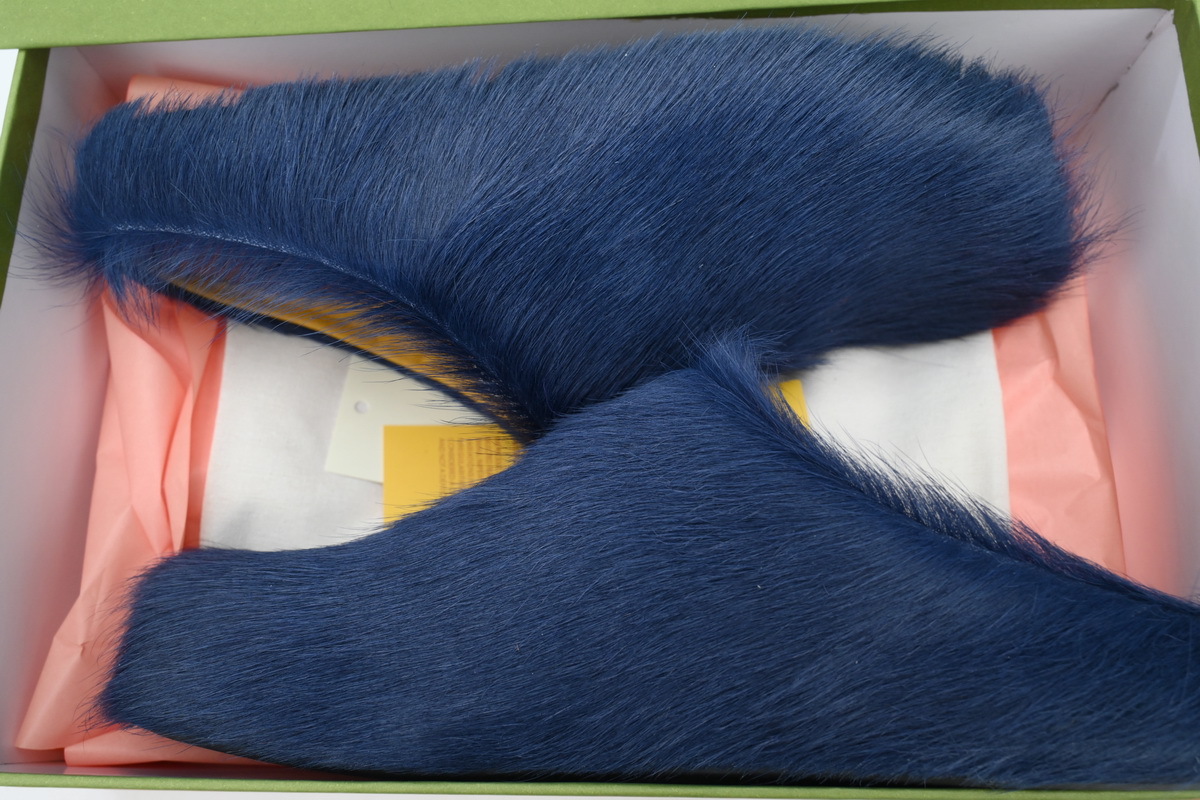Marni Loafers Long-hair Calfskin Fussbett Dark Blue Slippers
