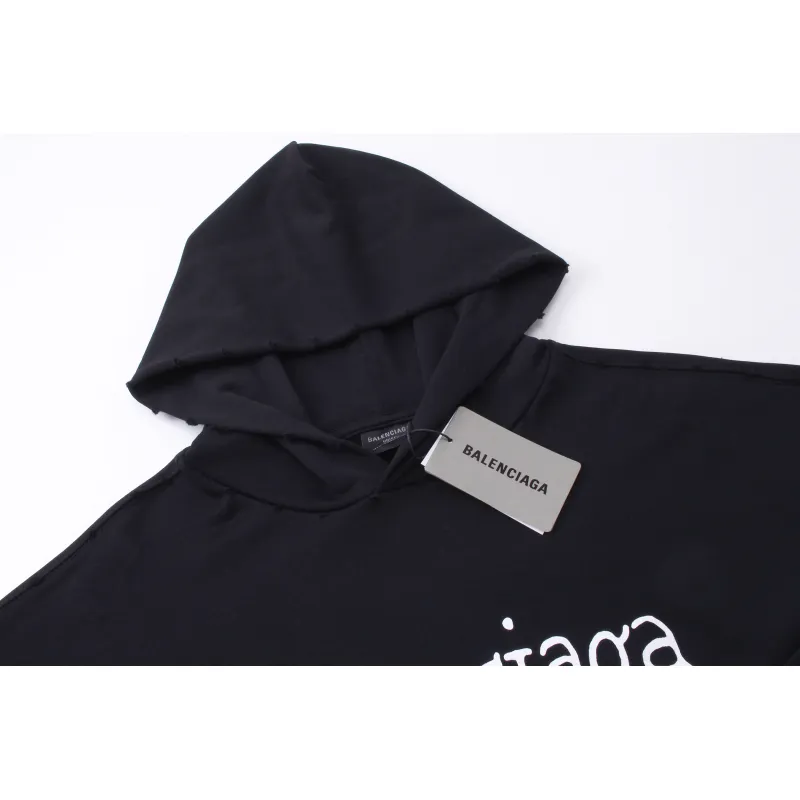 Balenciaga Back Fit Medium en molleton sec peint noir délavé et blanc Hoodie
