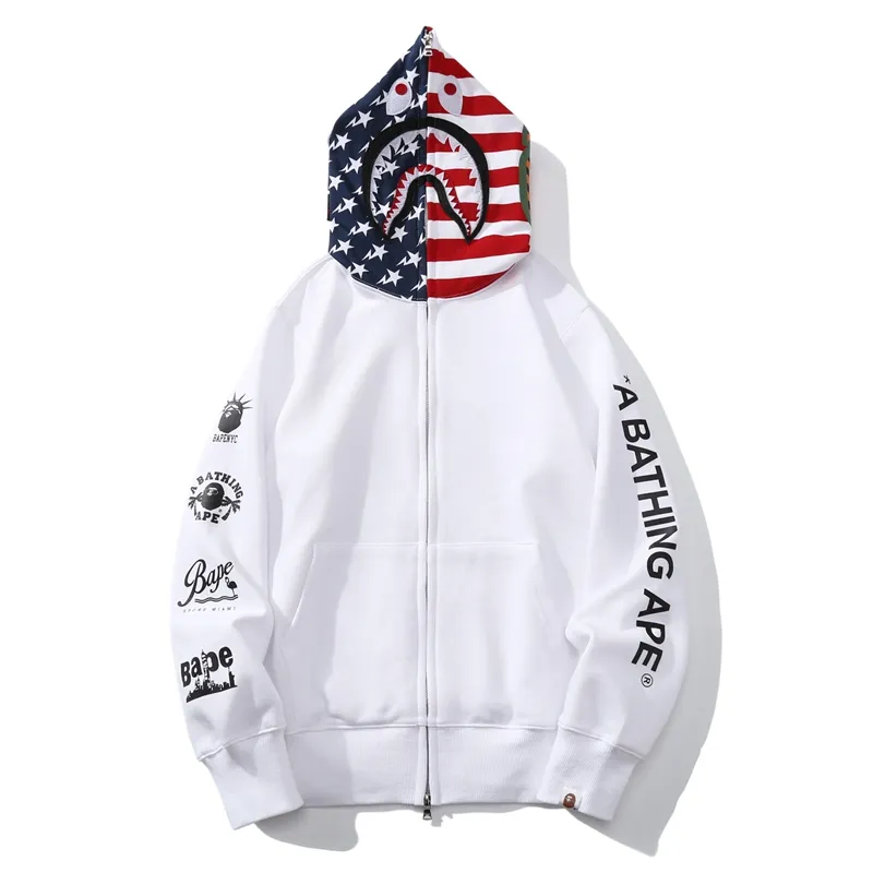 BAPE Full Zip Hoodie White Black 6936