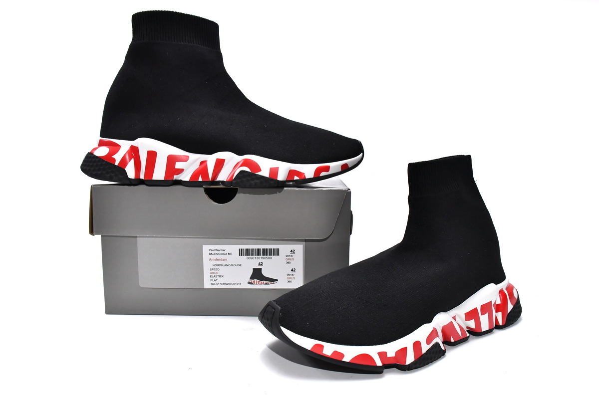 Balenciaga Speed Black And Red Graffiti Sneakers