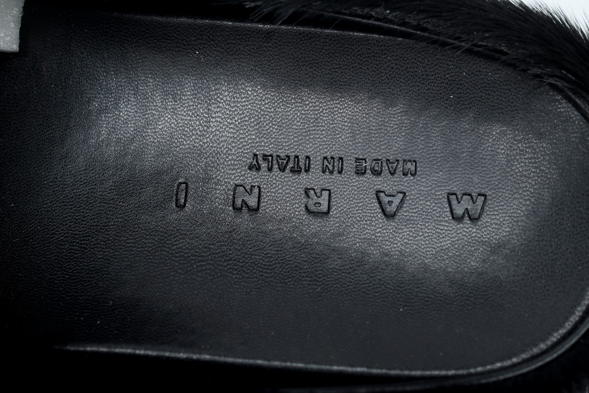 Marni Loafers Long-hair Calfskin Fussbett Sabot Black Slippers