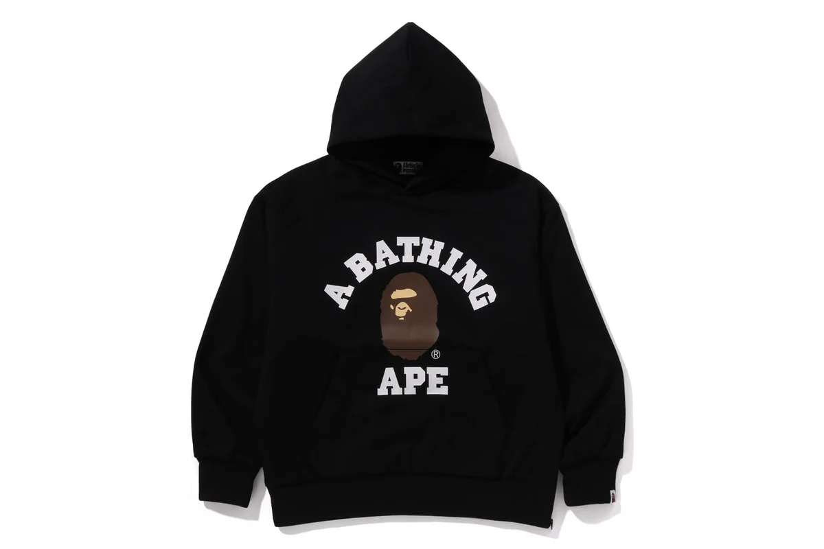 BAPE College Puffy Relaxed Fit Pullover Hoodie Black