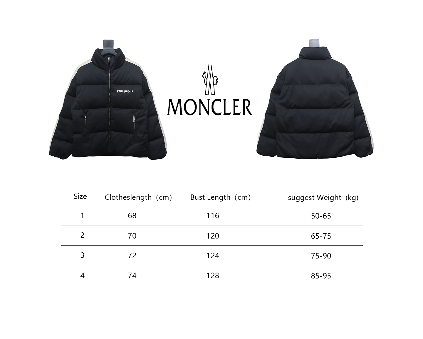 Moncler Palm Angels Striped Quilted Shell Down Jacket Black