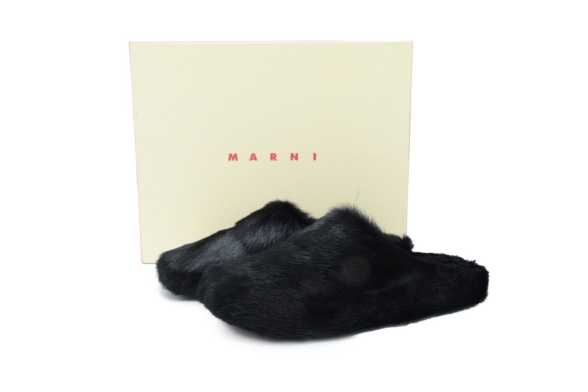 Marni Loafers Long-hair Calfskin Fussbett Sabot Black Slippers