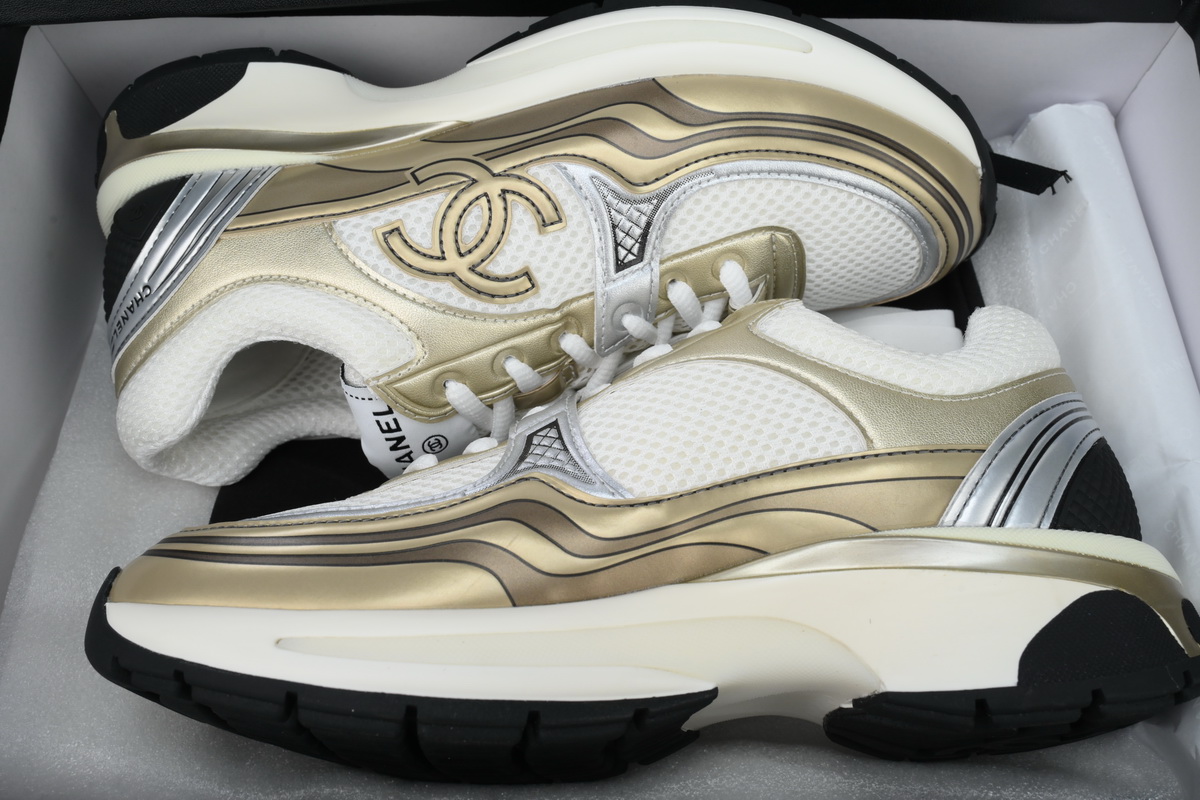 Chanel Fabric Laminated Low Top Sneakers Khaki