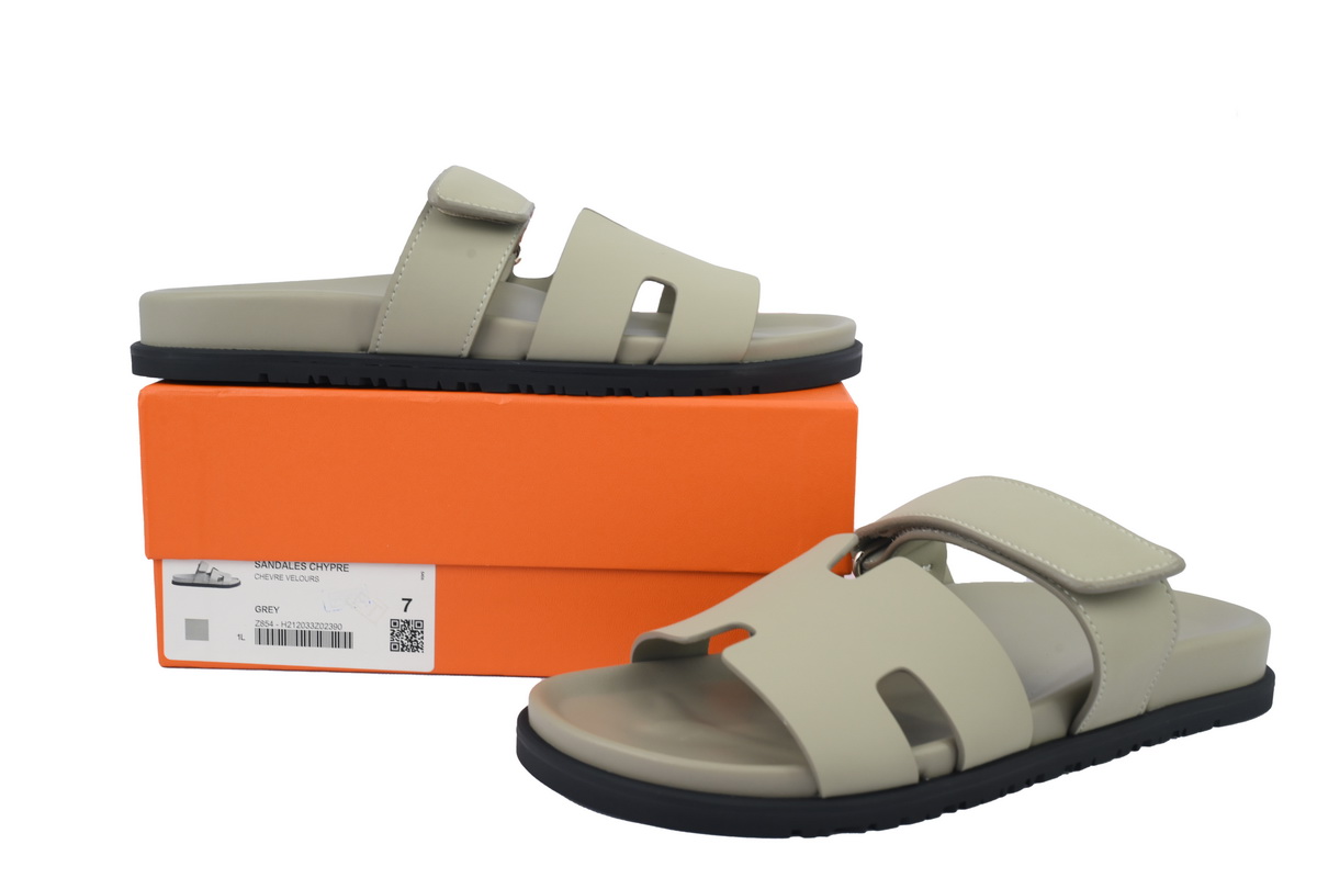 Hermes Calfskin Chypre Sandals Khaki
