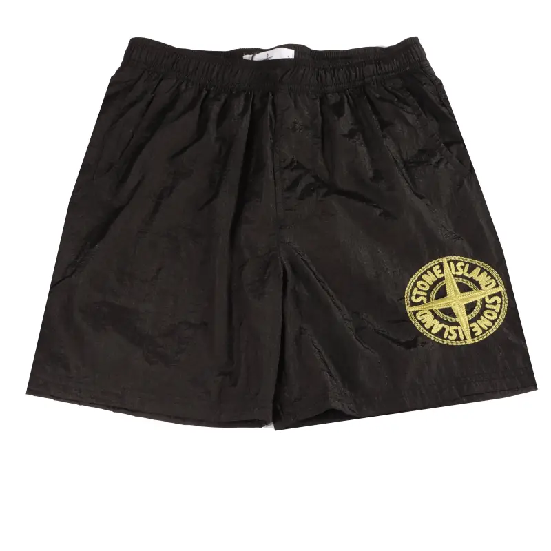 Stone Island Compass-badge Crinkled Shorts Black