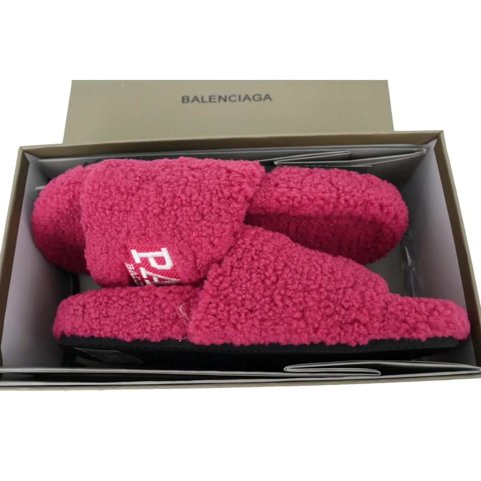 Balenciaga Cities Paris Furry Slide Bright Red