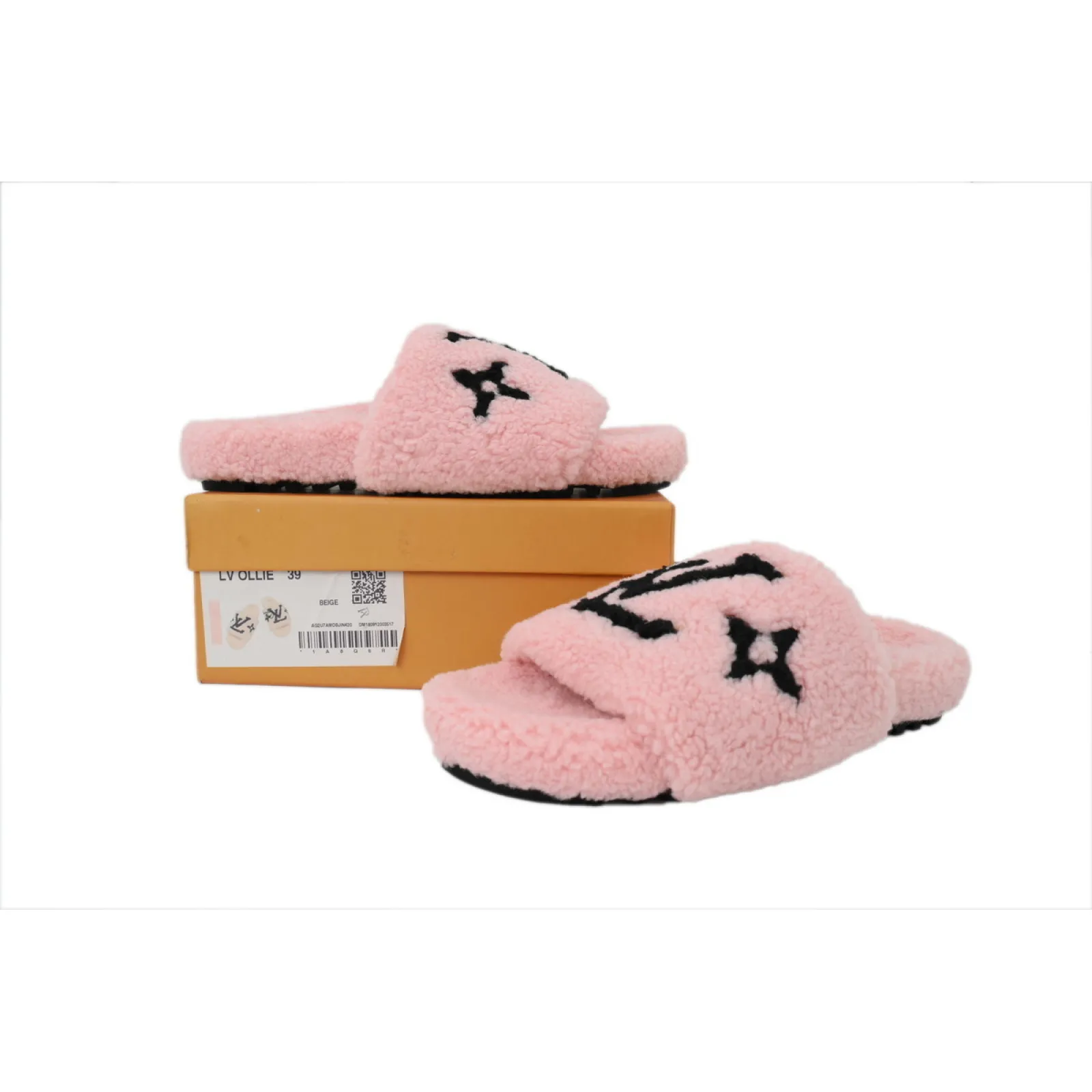 Louis Vuitton Bom Dia Shearling Flate Slippers Pink