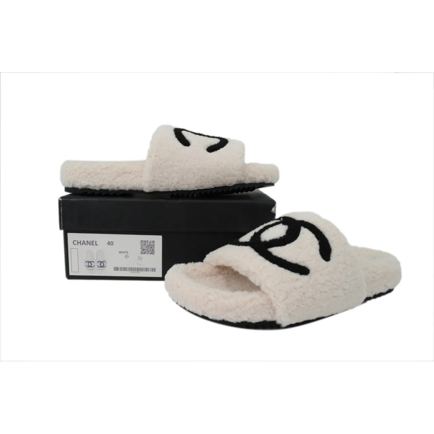 Chanel Wool Slippers White