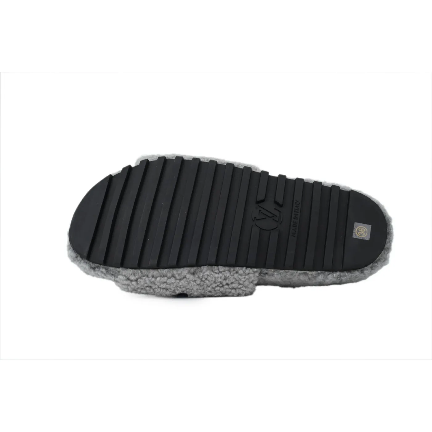 Louis Vuitton Bom Dia Shearling Flate Slippers Dark Gray