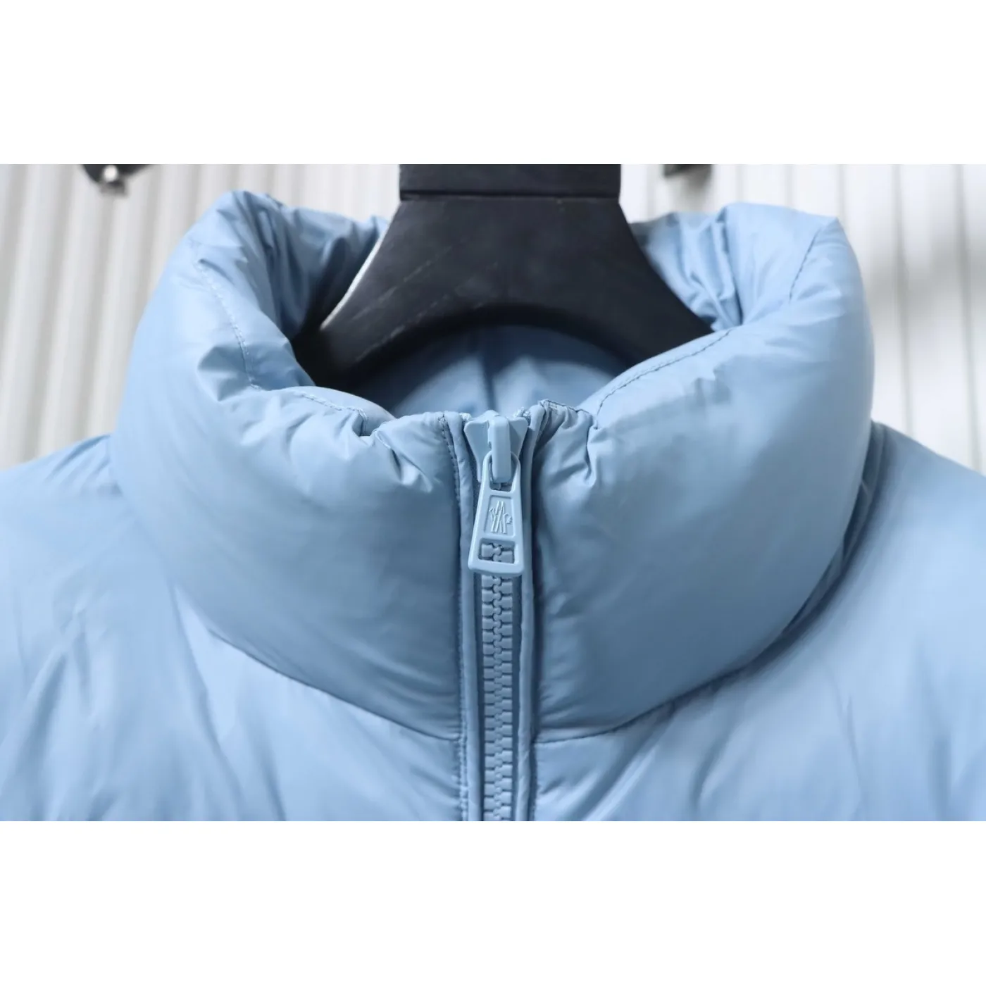 Moncler Patch Zippered Stand-up Collar Blue Down Jacket