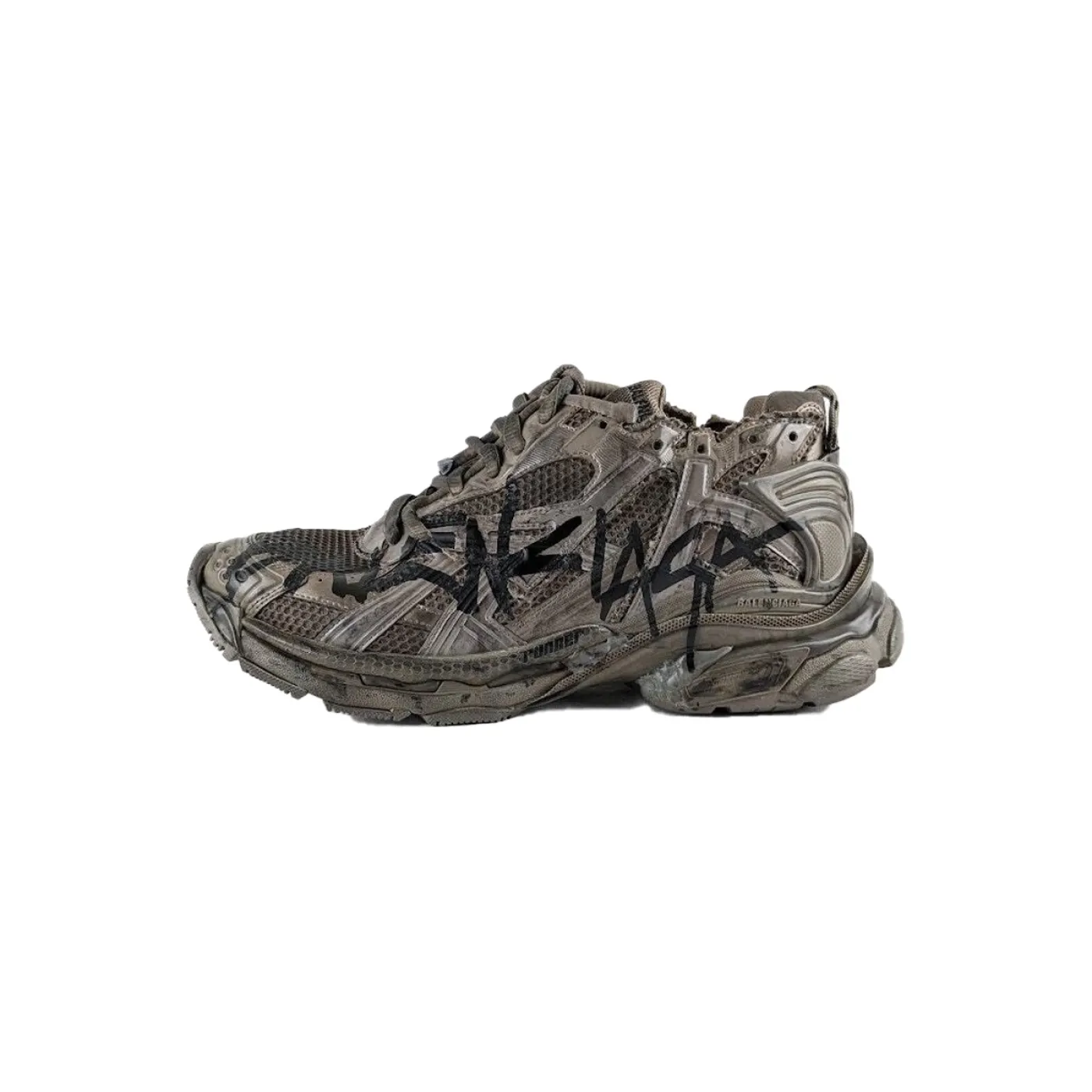 Balenciaga Runner Monocolor Graffiti Mesh Runner in Dark Taupe Black