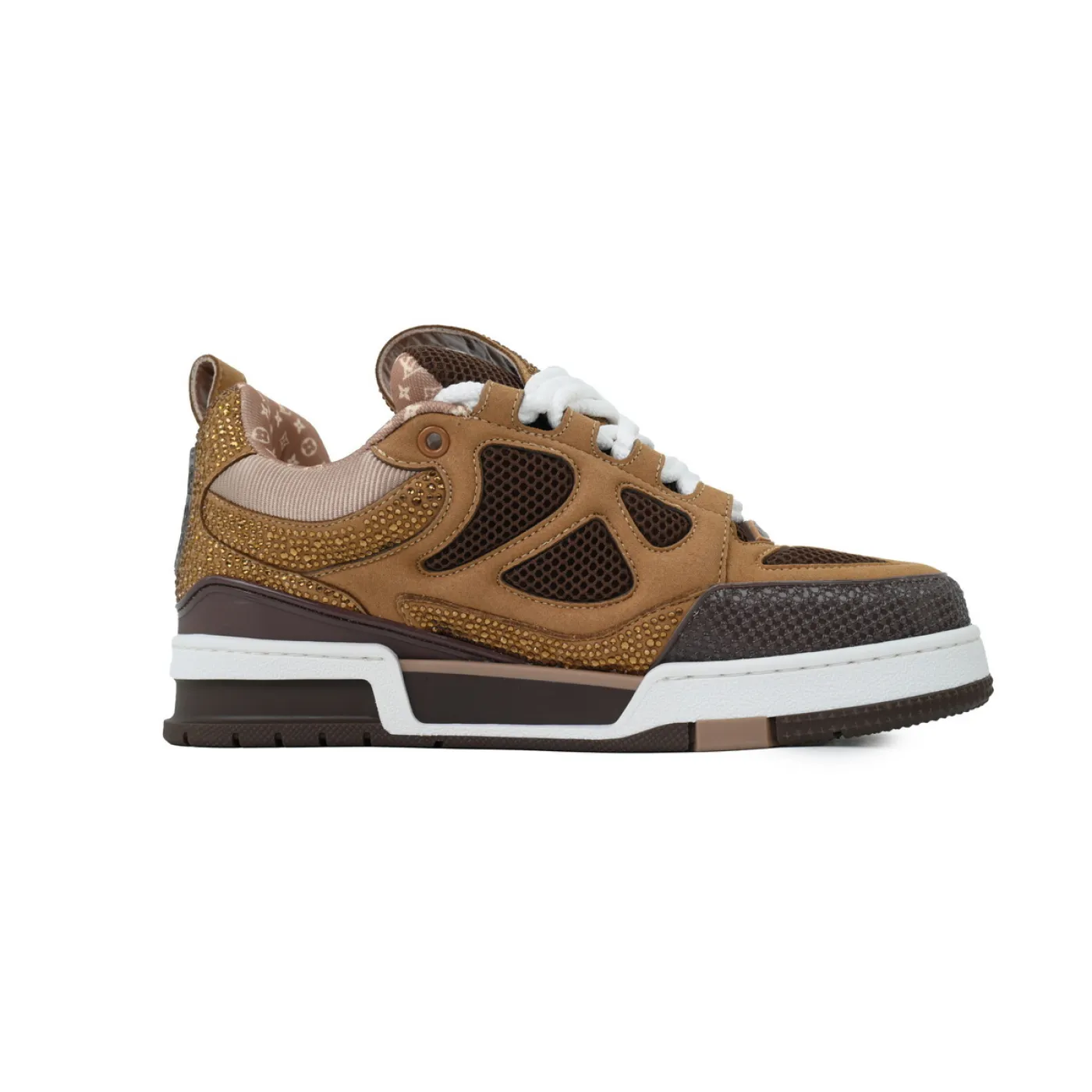 Louis Vuitton LV Skate White Brown With Rhinestones