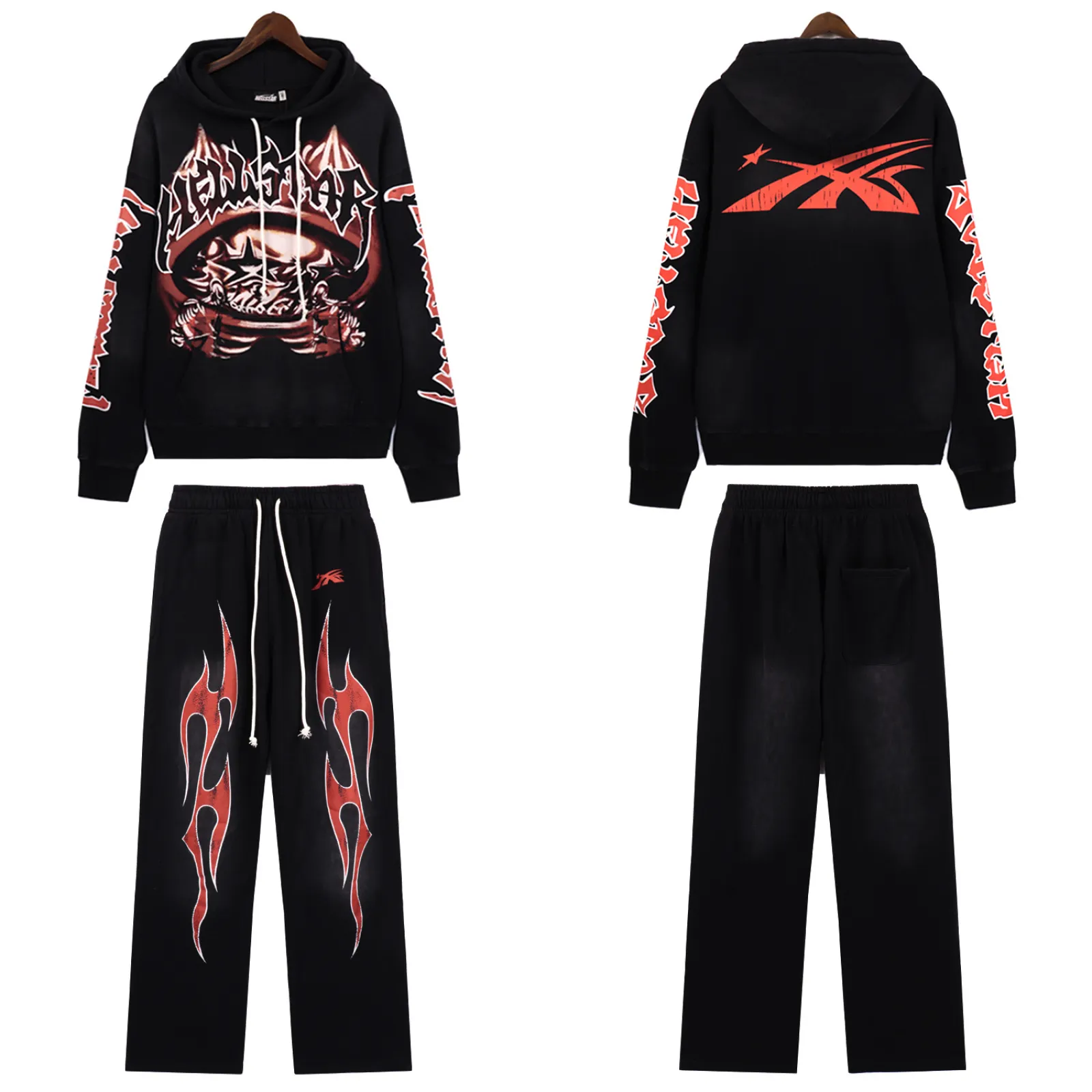 Hellstar Halloween Skeleton Airbrushed Hoodie + Sweatpants Set Black