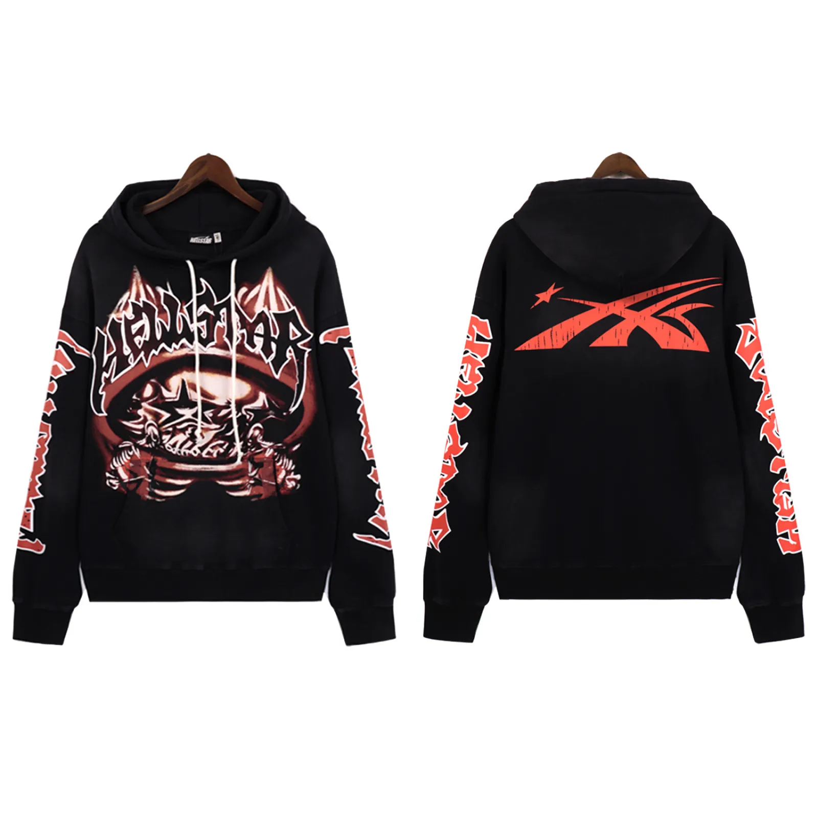 Hellstar Halloween Skeleton Airbrushed Hoodie + Sweatpants Set Black
