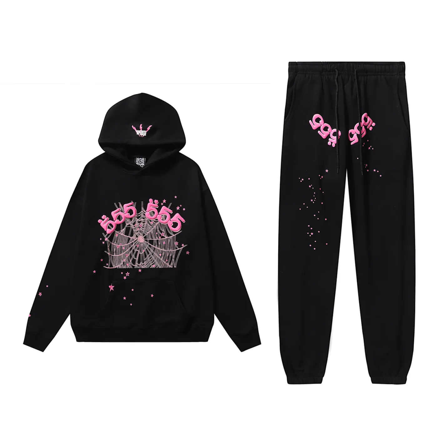Sp5der Angel Number Hoodie & Sweatpant Set Black