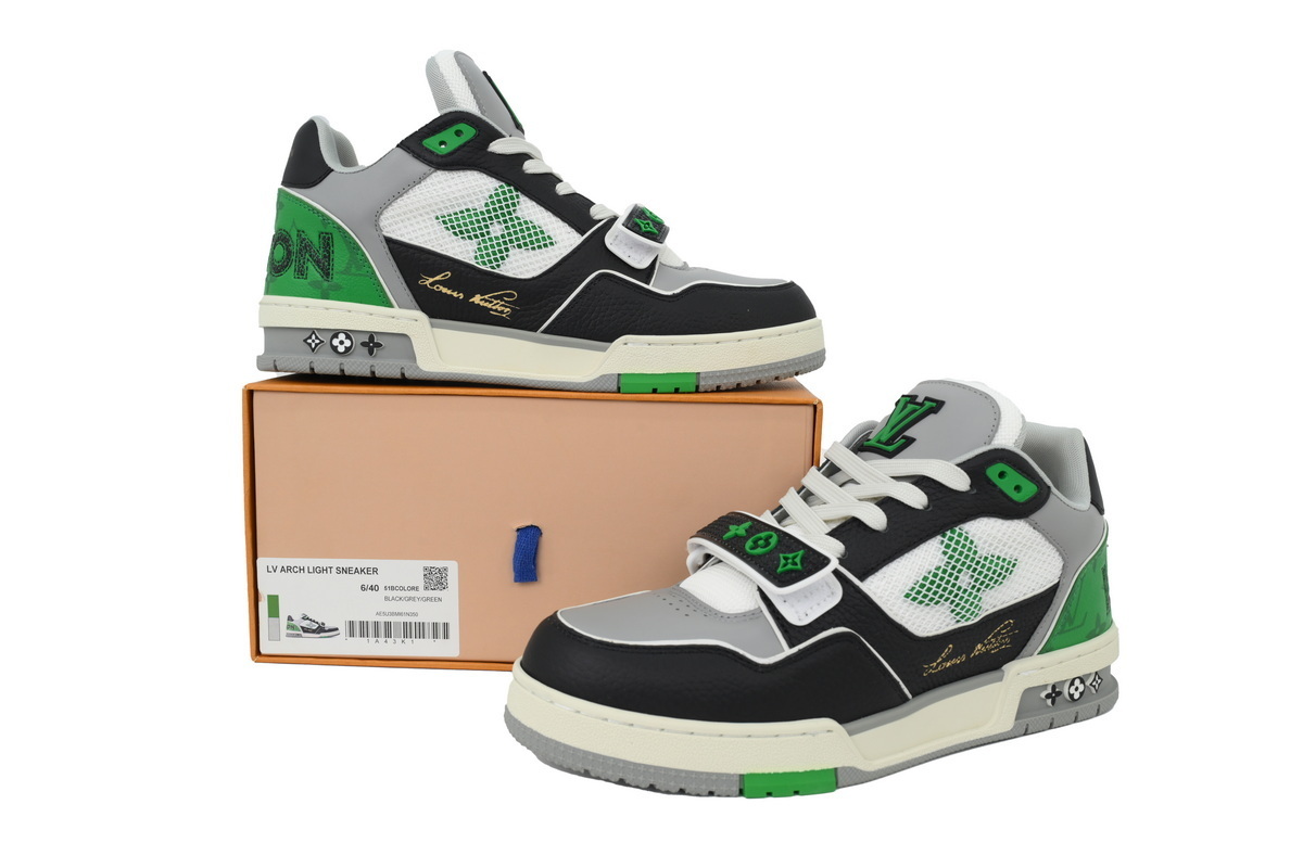 Louis Vuitton LV Trainer Monogram strap Black White Green